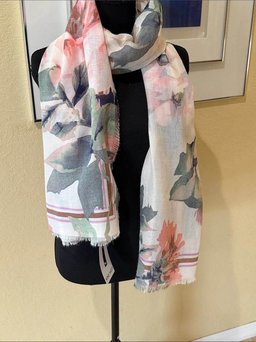 Nine West Pink and Green Floral Sheer Curtain Panel